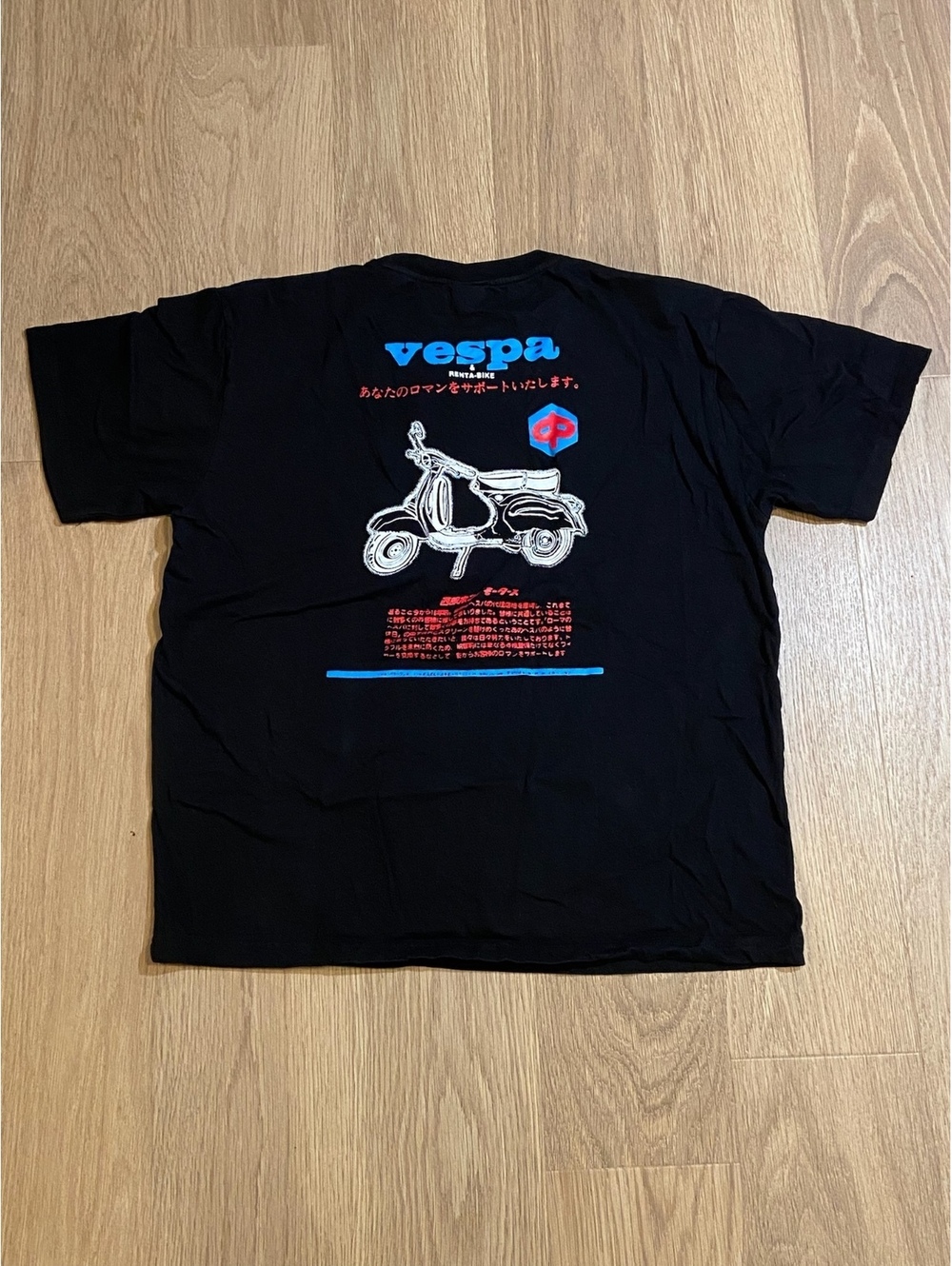Vespa Black Graphic T-Shirt 100% Cotton XL Scooter Print